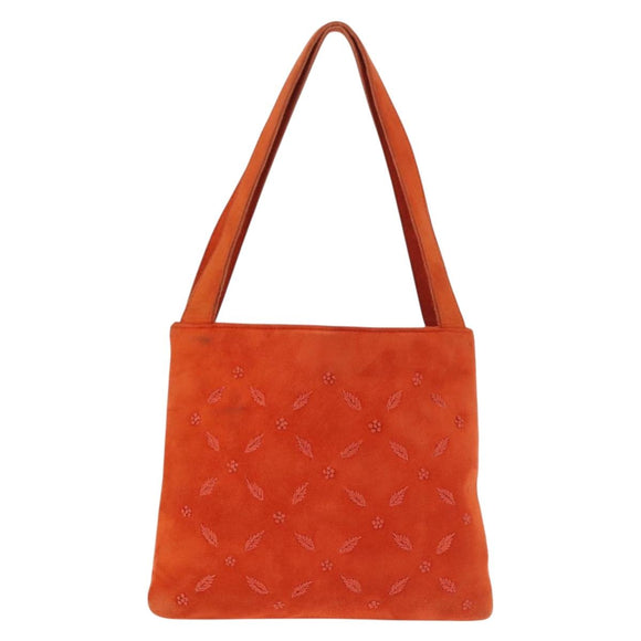 BOTTEGA VENETA Hand Bag Suede Orange Silver Auth BA6156