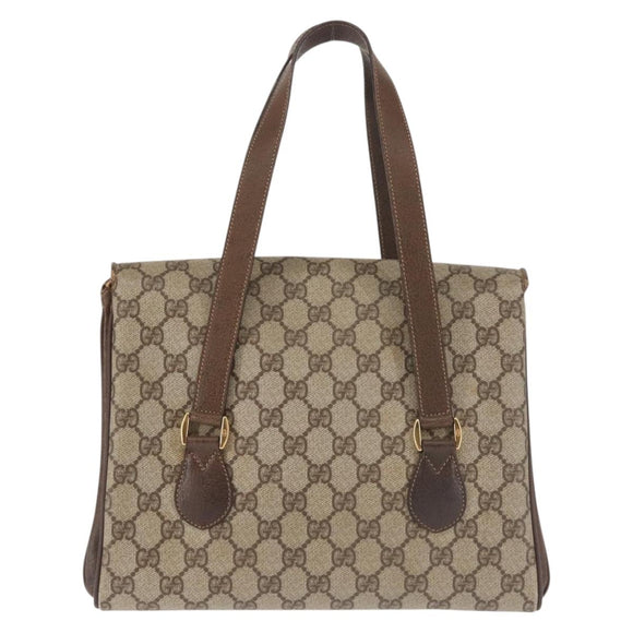 GUCCI GG Supreme Hand Bag PVC Beige Gold 116 02 080 Auth BA6160