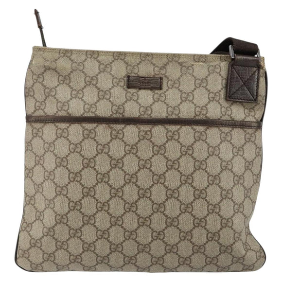 GUCCI GG Supreme Shoulder Bag PVC Beige Silver 141626 Auth BA6168