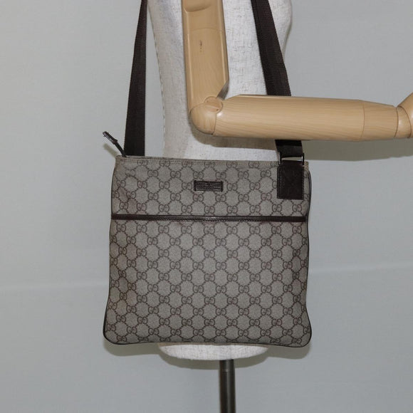 GUCCI GG Supreme Shoulder Bag PVC Beige Silver 141626 Auth BA6168