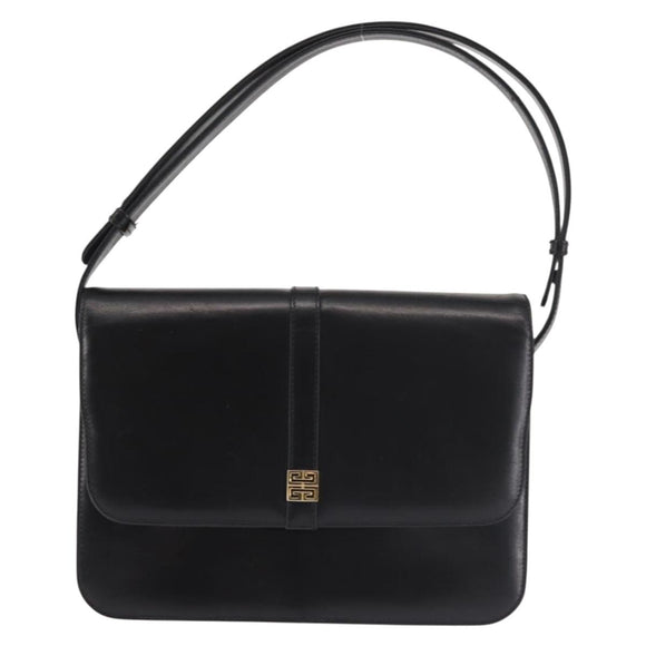 GIVENCHY Shoulder Bag Leather Black Gold Auth BA6169
