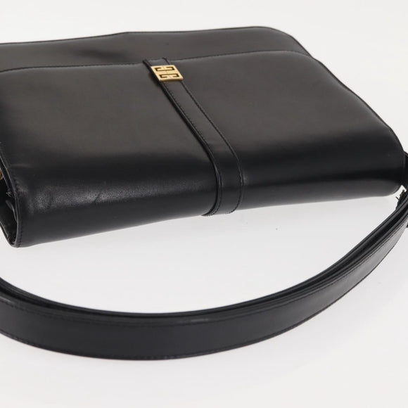 GIVENCHY Shoulder Bag Leather Black Gold Auth BA6169