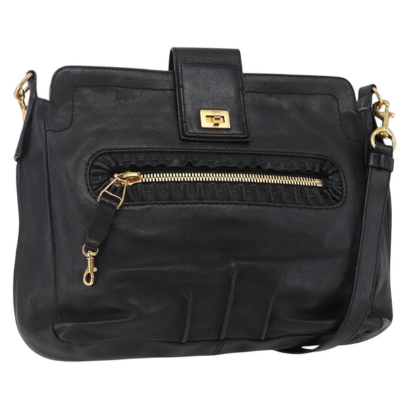 Chloe Shoulder Bag Leather Black Gold Auth BA6170