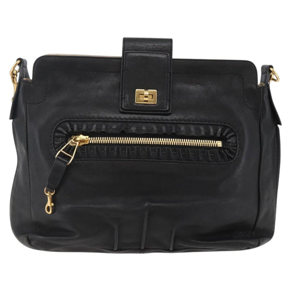 Chloe Shoulder Bag Leather Black Gold Auth BA6170