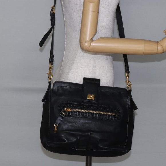 Chloe Shoulder Bag Leather Black Gold Auth BA6170
