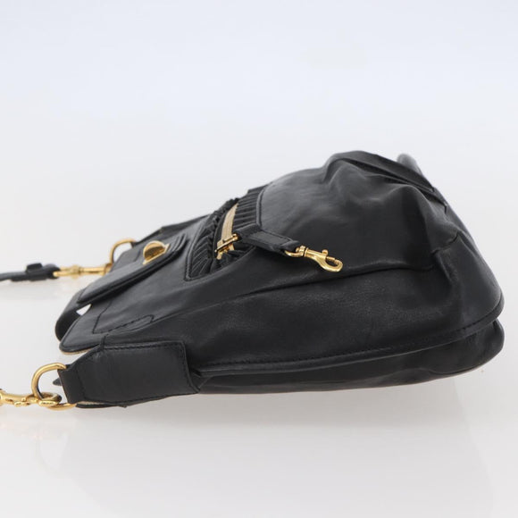 Chloe Shoulder Bag Leather Black Gold Auth BA6170