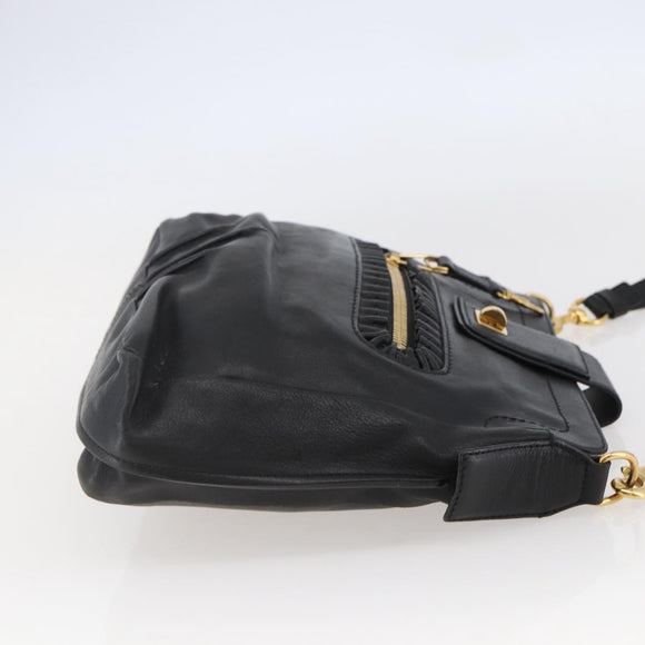 Chloe Shoulder Bag Leather Black Gold Auth BA6170