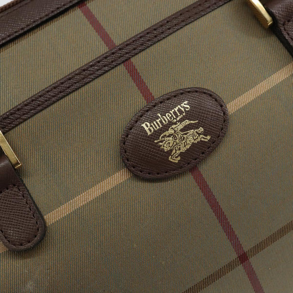 Burberrys Nova Check Hand Bag Canvas Leather Beige Gold Auth BA6175