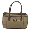 Burberrys Nova Check Hand Bag Canvas Leather Beige Gold Auth BA6175-13