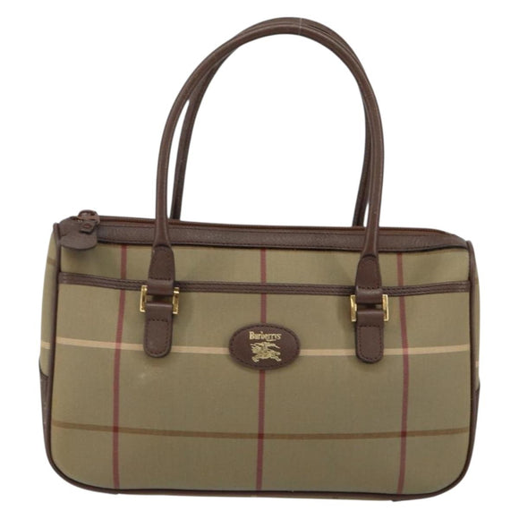 Burberrys Nova Check Hand Bag Canvas Leather Beige Gold Auth BA6175