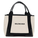 BALENCIAGA Navy Cabas S Bag Canvas Leather White Black 339933 Auth BA6186M-13