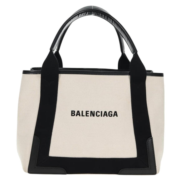 BALENCIAGA Navy Cabas S Bag Canvas Leather White Black 339933 Auth BA6186M