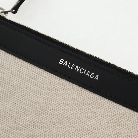 BALENCIAGA Navy Cabas S Bag Canvas Leather White Black 339933 Auth BA6186M