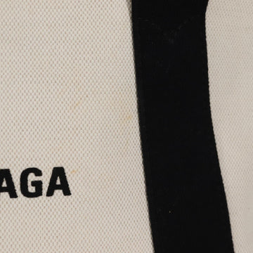 BALENCIAGA Navy Cabas S Bag Canvas Leather White Black 339933 Auth BA6186M - 0