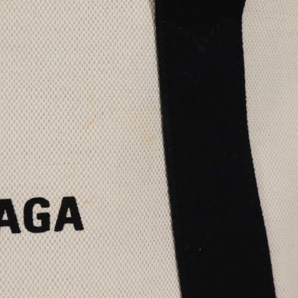 BALENCIAGA Navy Cabas S Bag Canvas Leather White Black 339933 Auth BA6186M