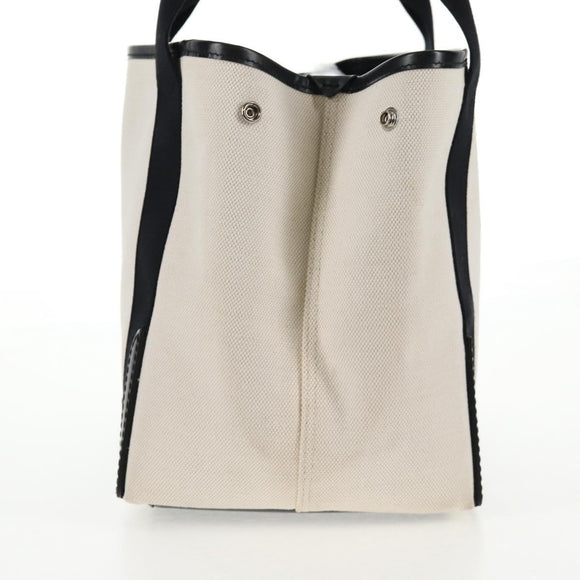 BALENCIAGA Navy Cabas S Bag Canvas Leather White Black 339933 Auth BA6186M