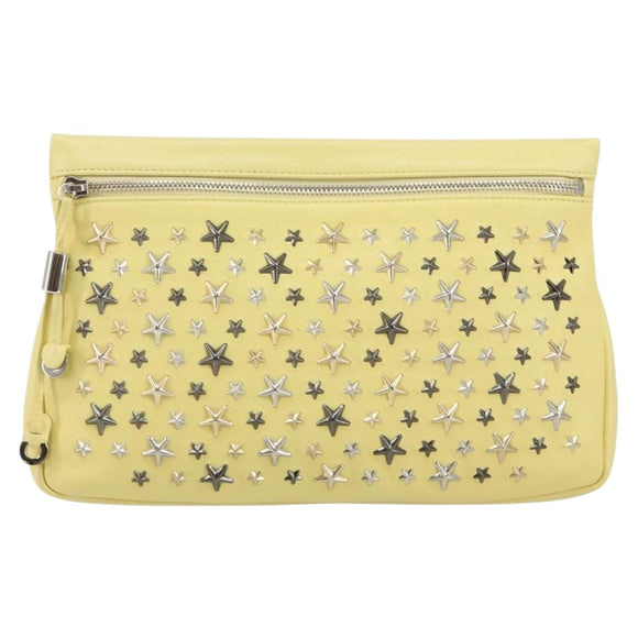Jimmy Choo Studs Clutch Bag Leather Yellow Silver Auth BA6189