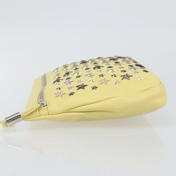 Jimmy Choo Studs Clutch Bag Leather Yellow Silver Auth BA6189