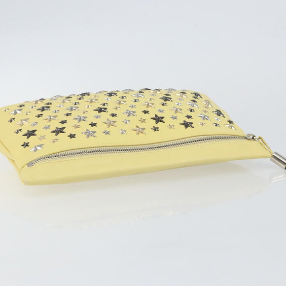 Jimmy Choo Studs Clutch Bag Leather Yellow Silver Auth BA6189