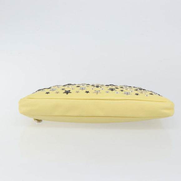 Jimmy Choo Studs Clutch Bag Leather Yellow Silver Auth BA6189