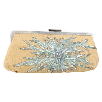 TIFFANY&Co. Clutch Bag Straw Beige Silver Auth BA6190