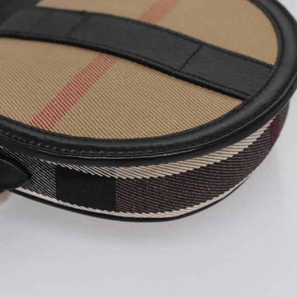 BURBERRY Nova Check Shoulder Bag Canvas Leather Beige Black gold Auth BA620