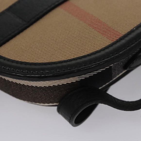 BURBERRY Nova Check Shoulder Bag Canvas Leather Beige Black gold Auth BA620