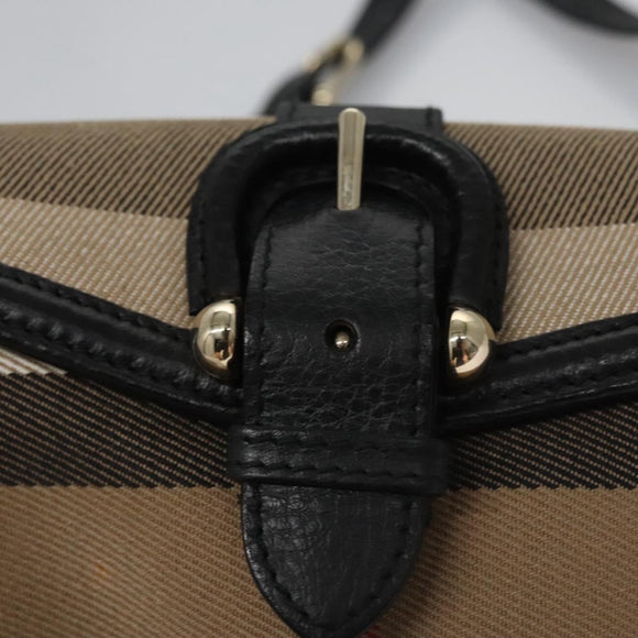 BURBERRY Nova Check Shoulder Bag Canvas Leather Beige Black gold Auth BA620