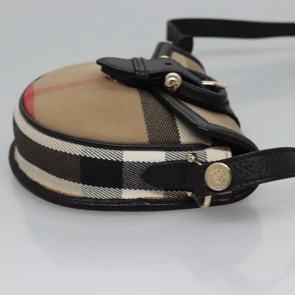 BURBERRY Nova Check Shoulder Bag Canvas Leather Beige Black gold Auth BA620