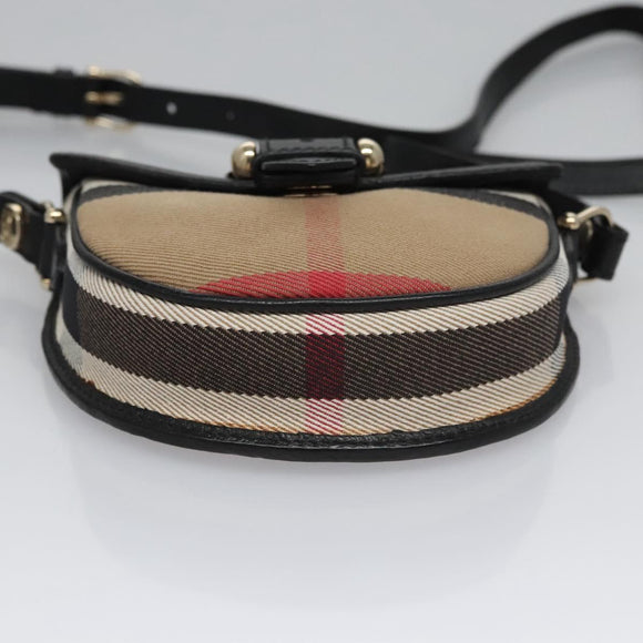 BURBERRY Nova Check Shoulder Bag Canvas Leather Beige Black gold Auth BA620