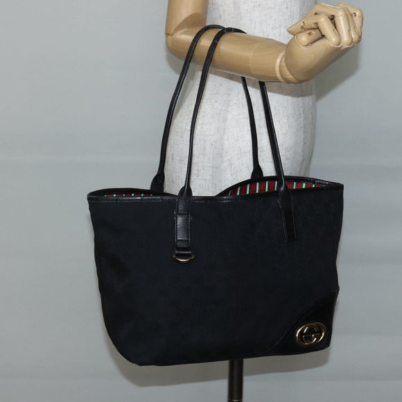 GUCCI GG Canvas Abbey Tote Bag Black Gold 169946 Auth BA6201