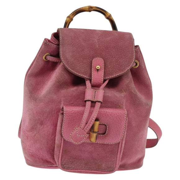 GUCCI Bamboo Backpack Suede Pink Gold 003 2034 0030 Auth BA6202