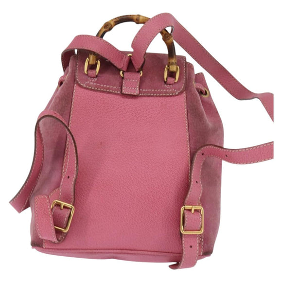 GUCCI Bamboo Backpack Suede Pink Gold 003 2034 0030 Auth BA6202