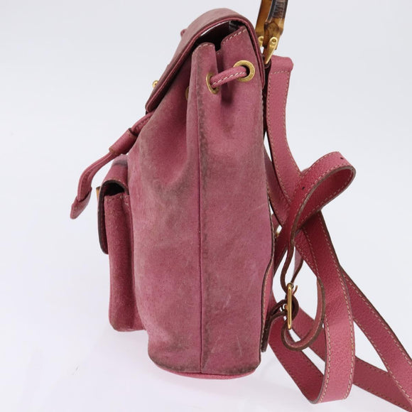 GUCCI Bamboo Backpack Suede Pink Gold 003 2034 0030 Auth BA6202