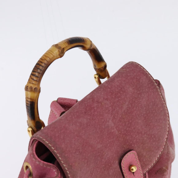 GUCCI Bamboo Backpack Suede Pink Gold 003 2034 0030 Auth BA6202
