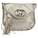 GUCCI Interlocking Shoulder Bag Leather Champagne Gold 167732 Auth BA6203-1