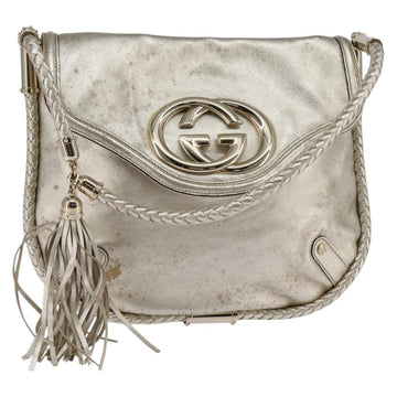 GUCCI Interlocking Shoulder Bag Leather Champagne Gold 167732 Auth BA6203