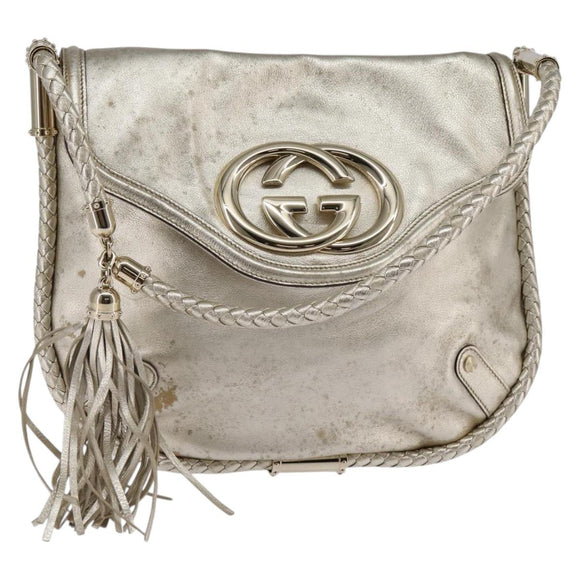 GUCCI Interlocking Schoudertas Leer Champagne Goud 167732 Auth BA6203