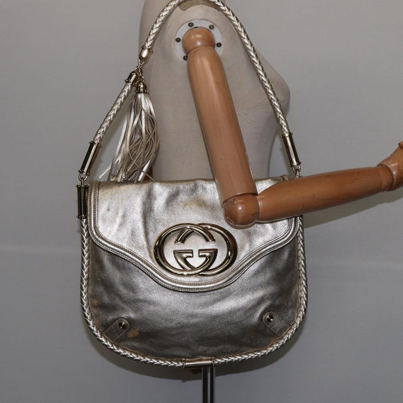 GUCCI Interlocking Schoudertas Leer Champagne Goud 167732 Auth BA6203