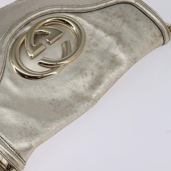 GUCCI Interlocking Shoulder Bag Leather Champagne Gold 167732 Auth BA6203