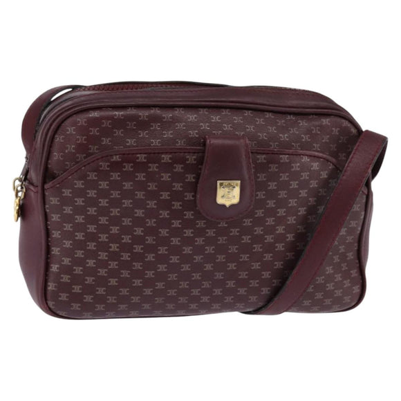 CELINE Macadam Canvas Shoulder Bag Bordeaux Gold Auth BA6206