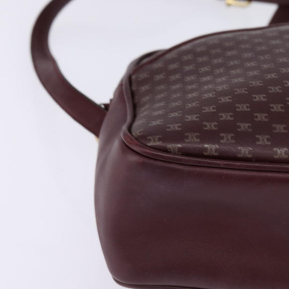 CELINE Macadam Canvas Shoulder Bag Bordeaux Gold Auth BA6206