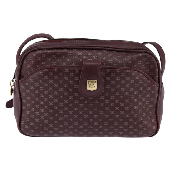 CELINE Macadam Canvas Shoulder Bag Bordeaux Gold Auth BA6206