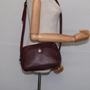 CELINE Macadam Canvas Shoulder Bag Bordeaux Gold Auth BA6206-21