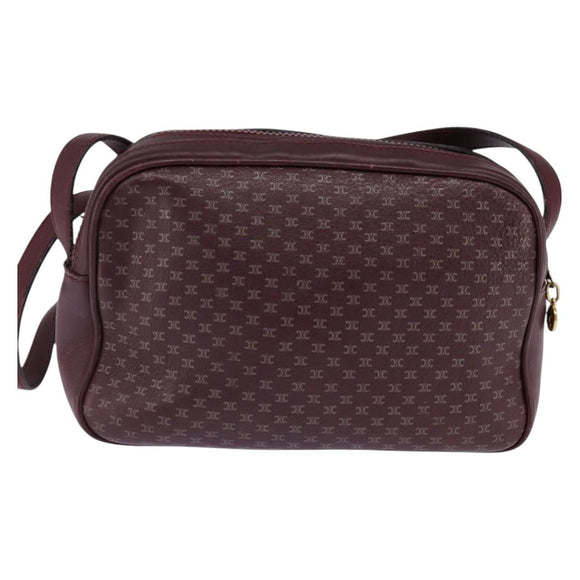 CELINE Macadam Canvas Shoulder Bag Bordeaux Gold Auth BA6206