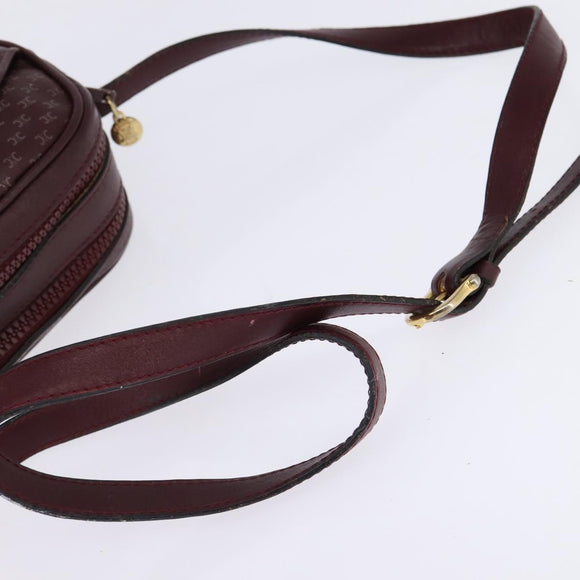 CELINE Macadam Canvas Shoulder Bag Bordeaux Gold Auth BA6206
