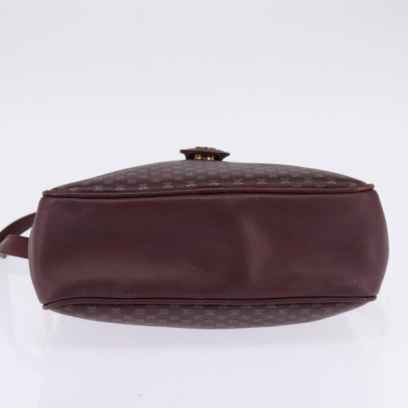 CELINE Macadam Canvas Shoulder Bag Bordeaux Gold Auth BA6206