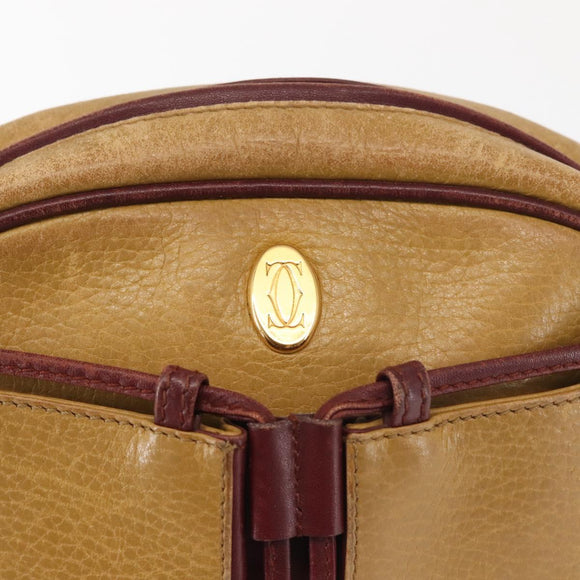 CARTIER Shoulder Bag Leather Beige Gold Auth BA6209