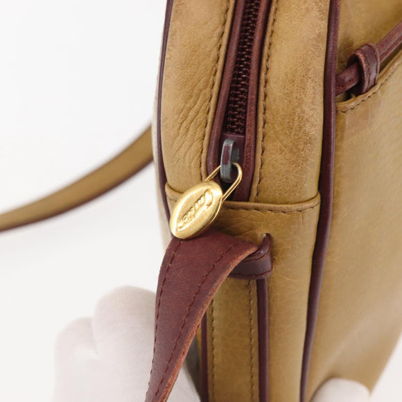 CARTIER Shoulder Bag Leather Beige Gold Auth BA6209