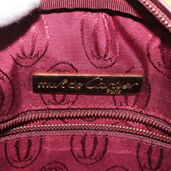 CARTIER Shoulder Bag Leather Beige Gold Auth BA6209